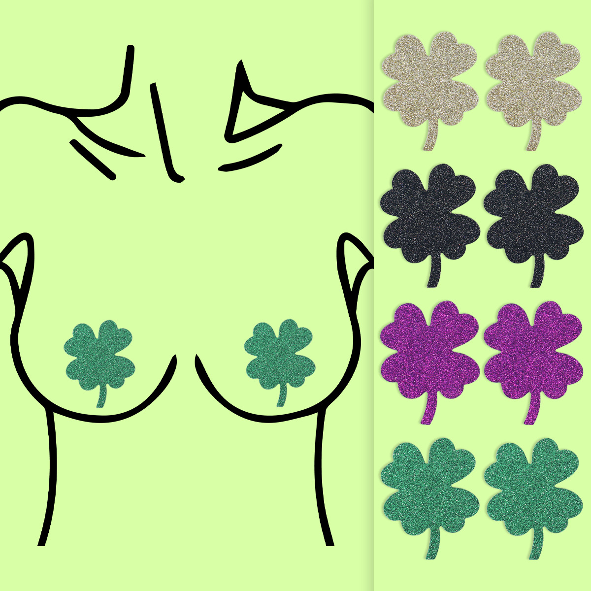 现货透气自粘美胸贴女格利特四色幸运草乳贴一次性闪亮胸贴闪粉|ms