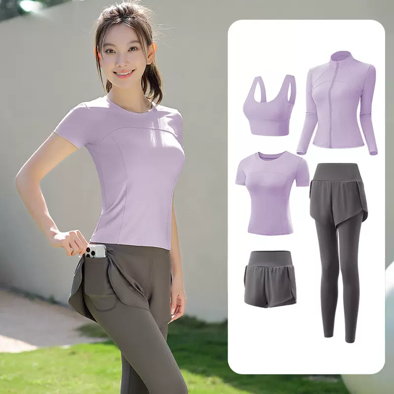 瑜伽服套装女夏季跑步运动服服宽松速干衣口袋跑步套装女晨跑外贸