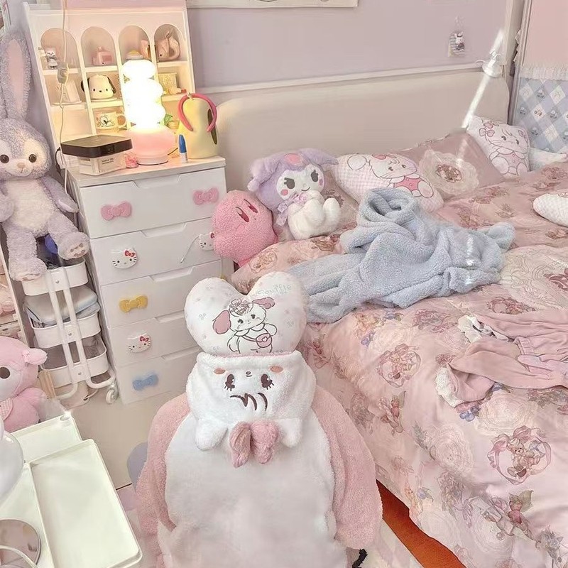 秋冬季保暖米科猫睡衣女珊瑚绒中长款睡袍长裤套装学生宿舍家居服|undefined