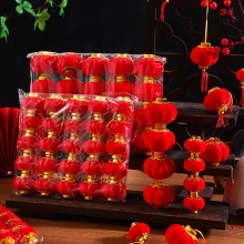 植绒小灯笼挂饰盆景大红灯笼挂件户外客厅春节喜庆红灯笼装饰批发