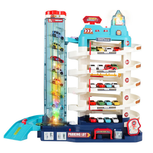 Children's car adventure dinosaur winding mountain road multi-story car building 2-in-1 educational rail car toy