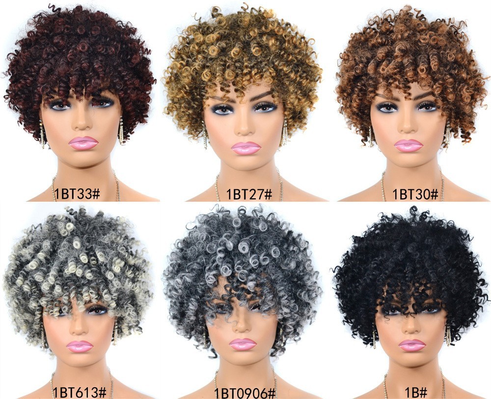 Synthetic wig Short style screw fluffy and explosive wig cover popular small curly head cover_voghion.com