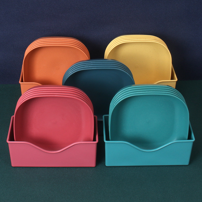 Paja de trigo 15cm profundización plato de hueso cuadrado 5 piezas traje de base plato de pastel resistente a la caída plato aumentado