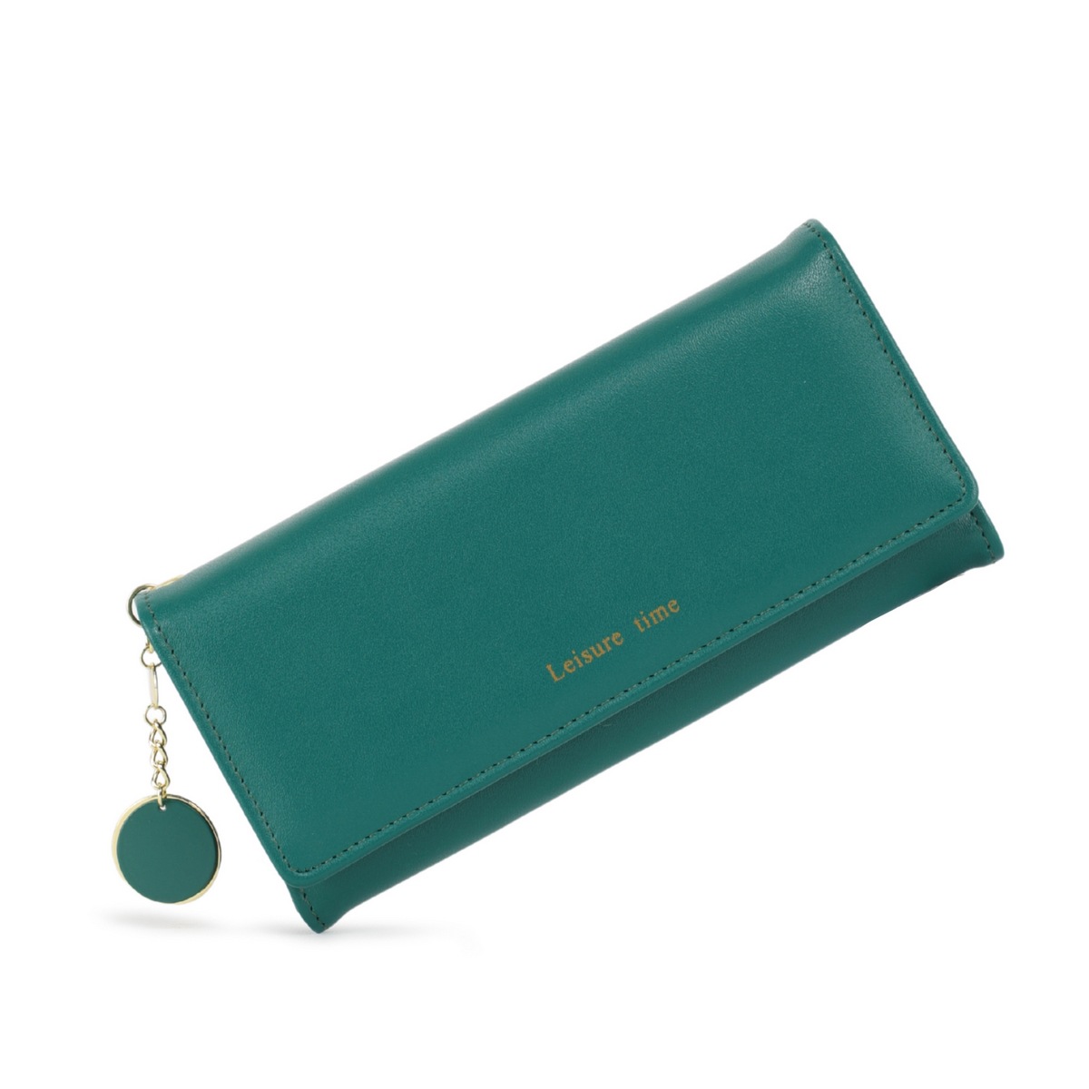 La billetera de la señora Labella, billetera larga coreana PU, bolso de tarjetas de estilo simple de color sólido, tres veces plegable.