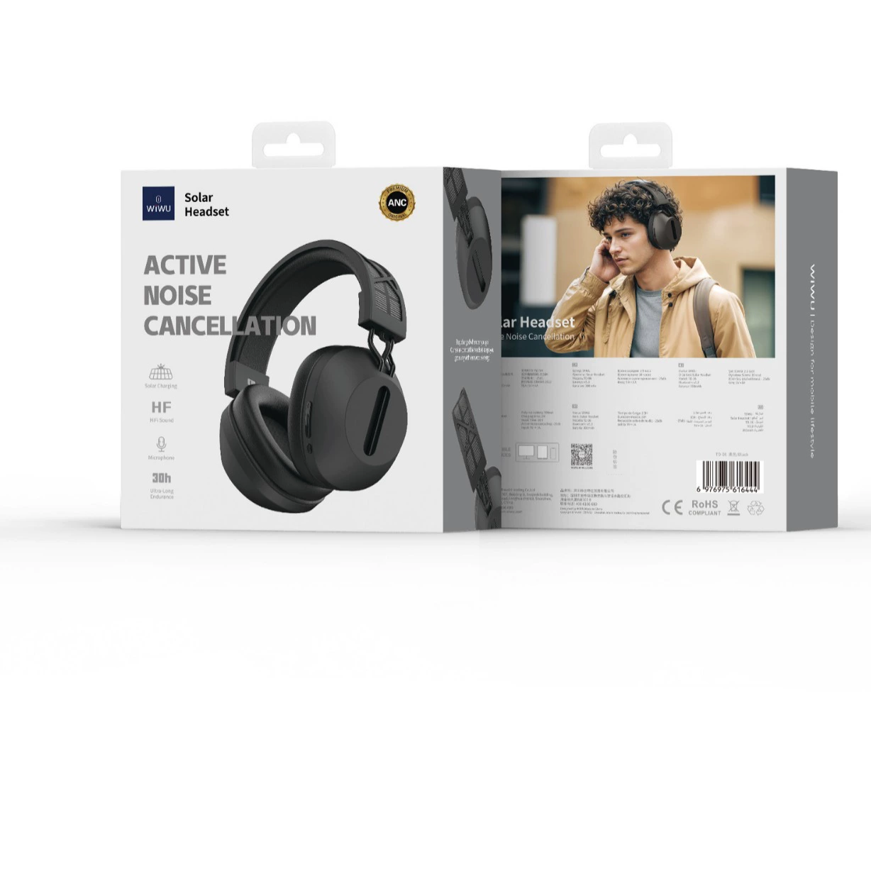 Беспроводная игровая Bluetooth-гарнитура WiWU с дальним радиусом действия и функцией шумоподавления, заряжаемая от солнечной энергии