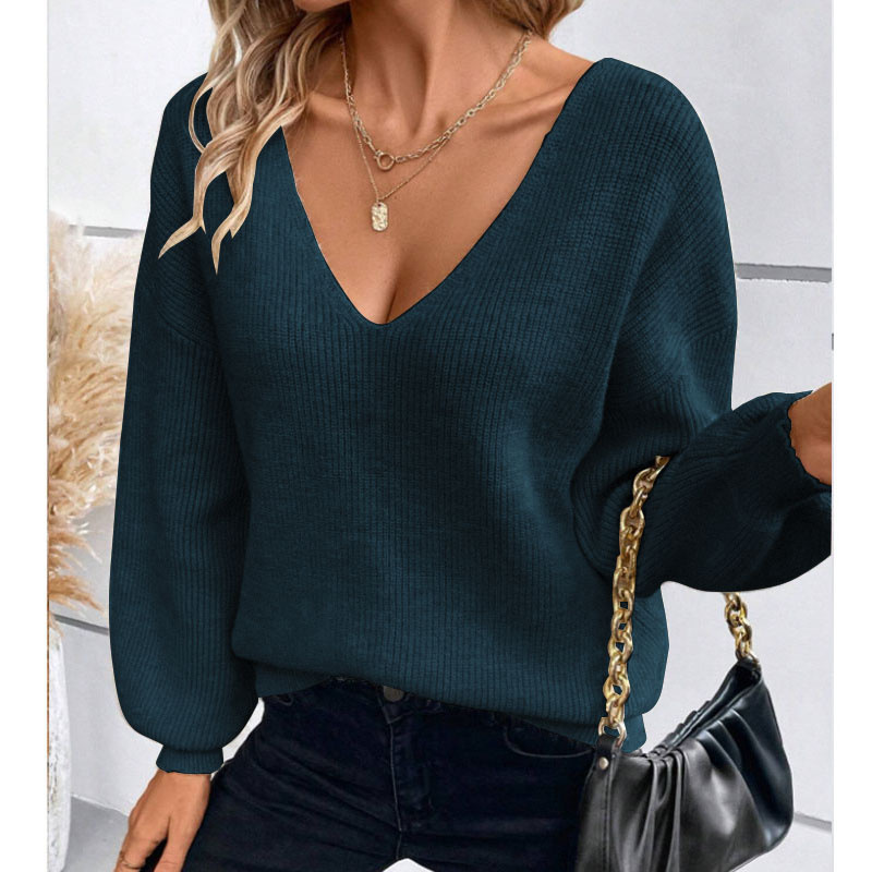 Women's Clothing autumn and winter women's sweaters sexy backless lace up V neck pullover long sleeved sweater_voghion.com