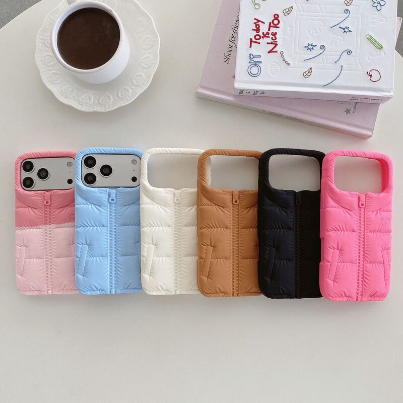 Cartoon cute bear down jacket iPhone16 Apple 15 suitable for 17/18 pro max phone case anti-drop 13