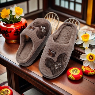 New Style Cotton Slippers Cartoon Bear Female Home Indoor Couple Thickened fleece-lined Home Hospitality Cross-border Maomao Slippers for Men
