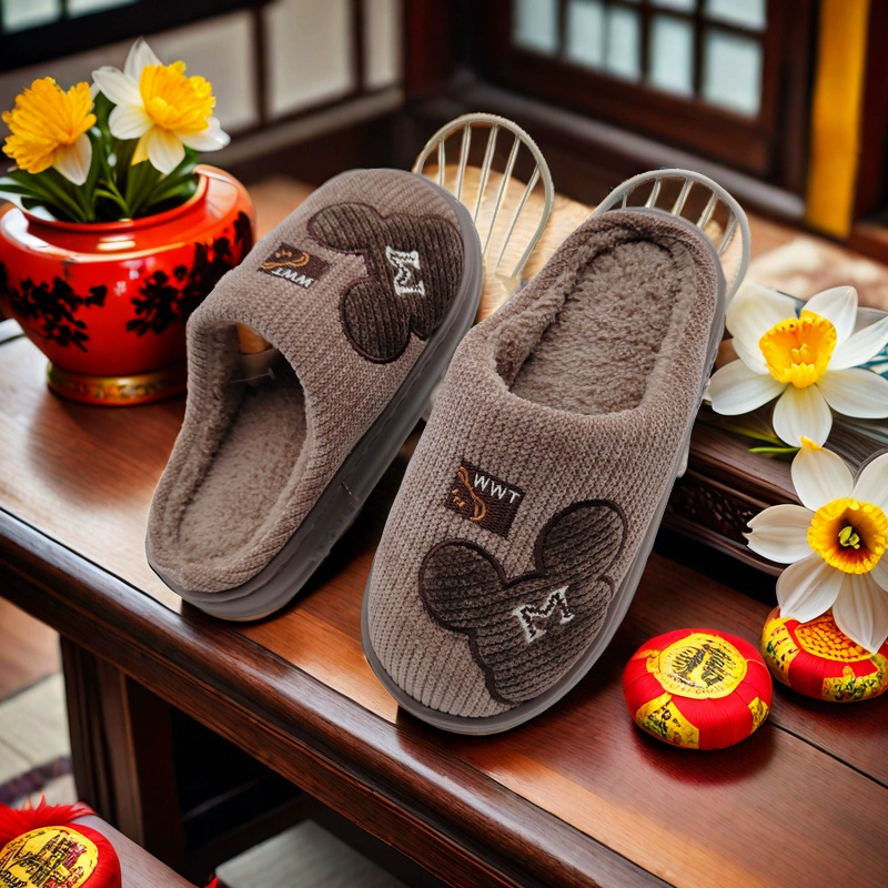 Новые хлопчатобумажные тапочки мультяшный медведь женский дом в помещении пара утолщает и плюшет домашнее гостеприимство