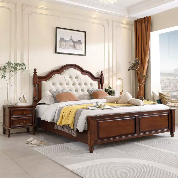 美式轻奢实木床主卧 2*2.2米双人大床欧式软包公主床高箱储物婚床