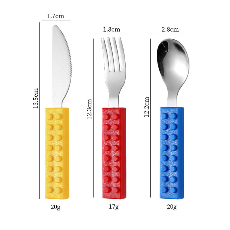Amazon ビルディングブロック子供用ナイフ、フォーク、スプーンクリエイティブスプライス可能な洋食器かわいい楽しいベビーフォークとスプーンセット卸売|undefined