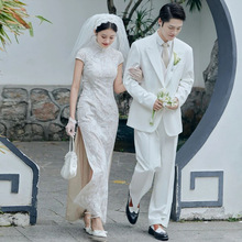 中式复古民国风轻婚纱改良旗袍裙日常可穿2023新款新娘结婚出门纱