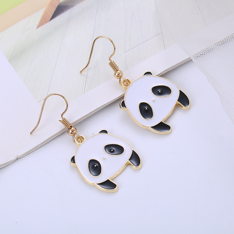10g Weight No Inlaid Inlay Material New Fashion Cute Panda Cartoon Funny Animal Alloy Earrings