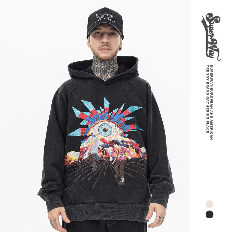 澜海男装2025秋冬新品全视之眼潮牌高街嘻哈刺绣卫衣宽松连帽卫衣