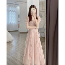 粉色仙女连衣裙女夏季新款法式小个子感气质名媛茶歇公主长裙
