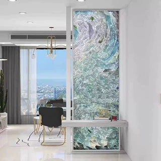 高端掐丝珐琅艺术玻璃屏风 美式轻奢客厅玄关隔断 透光手工工艺隔