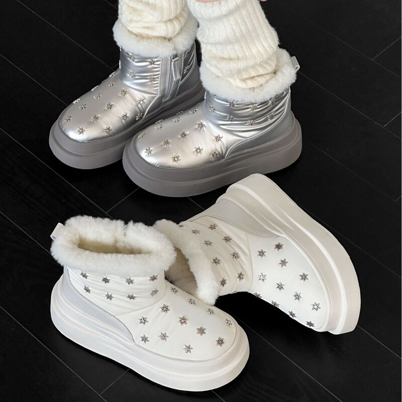 2025 Winter New Original Fashion Design Waterproof Cloth Pure Wool Short Thick-Soled Snow Boots for Women