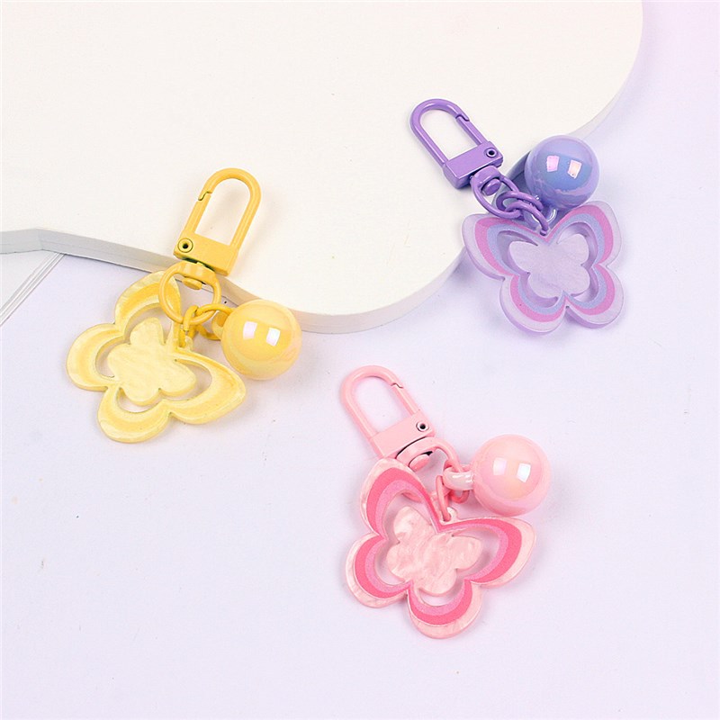 공장 직접 창조적 인 새로운 INS 캔디 컬러 아크릴 소재 컬러 나비 키 체인 학생 가방 펜던트