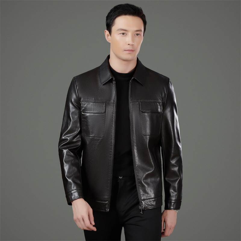 Genuine Leather Jacket Men's New Autumn and Winter Goatskin Dad Leather Jacket High-End Business Casual Men's Jacket Top