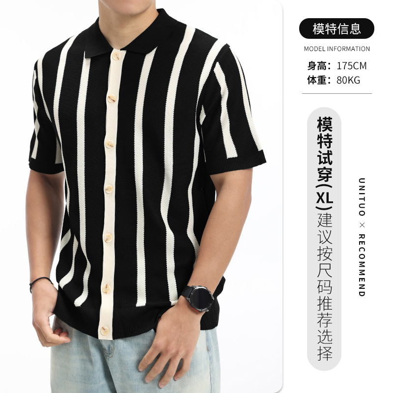 Vestido de hombre antiguo dinero de hielo de seda de punto polo camisa de hombre de verano de manga corta con la tapa cardigan retro camisa de polo casual hombre