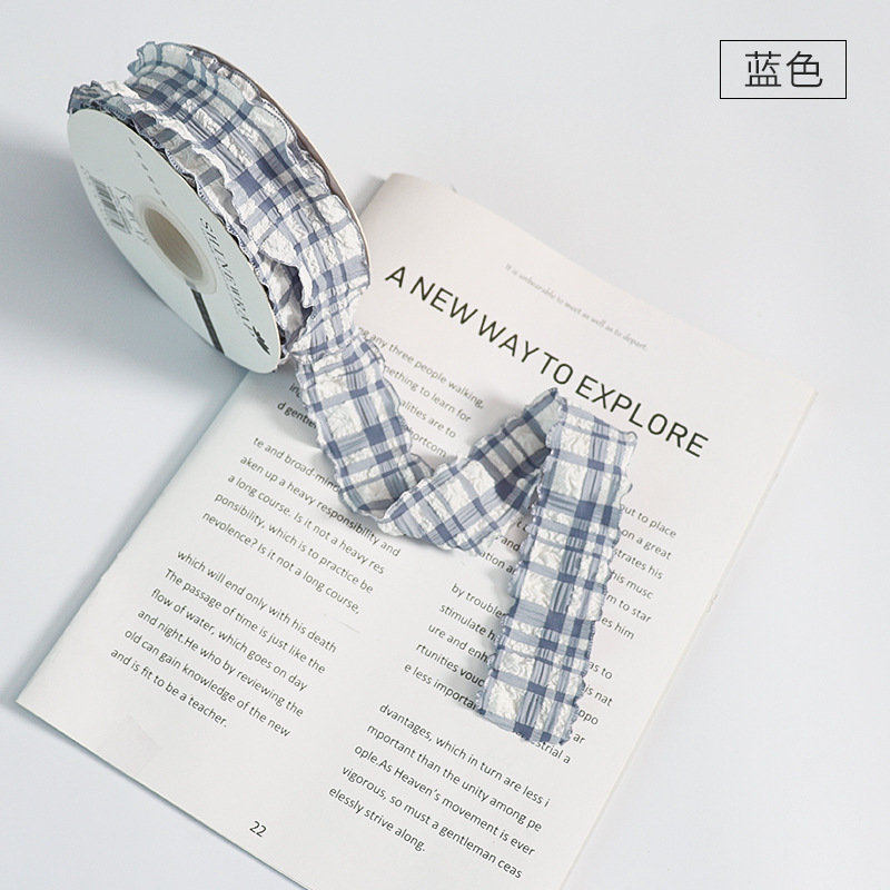 Cinta de embalaje floral plisada a cuadros para fiestas de flores, cinta de embalaje floral al por mayor de fábrica, lazo de encaje.