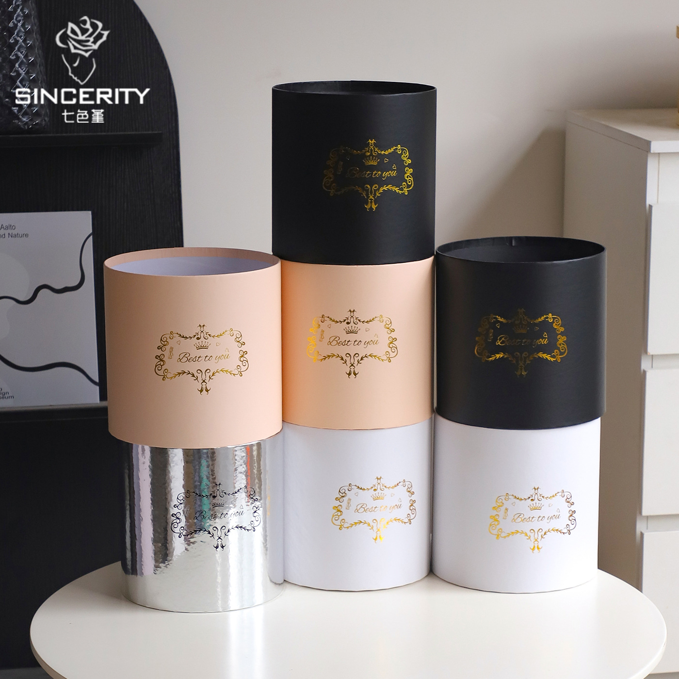 Siete colores cordier cubierto dos buquetes de flores abrazar barril de flores caja de embalaje de flores caja vacía materiales de diseño floral