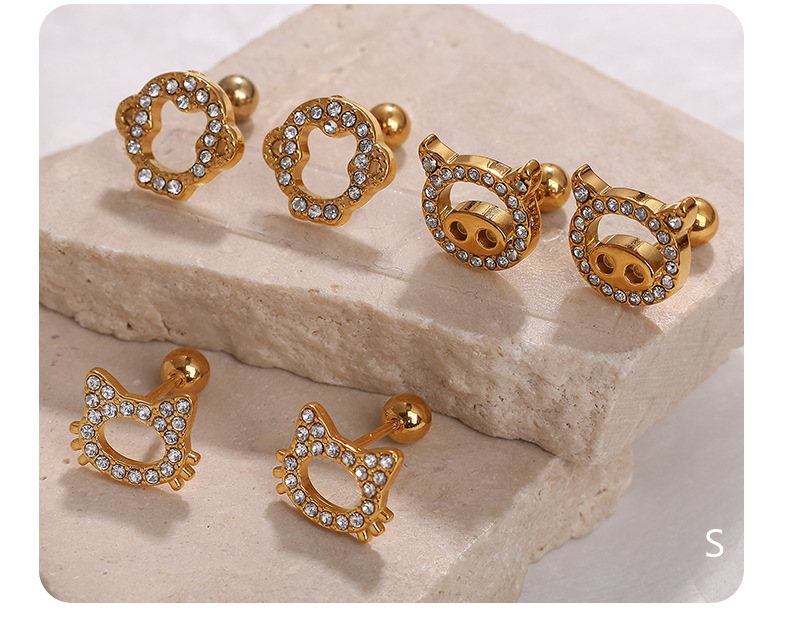 1 Pair Quantity PVD Coated Real Gold Plated Animal Titanium Steel IG Style Cute Waterproof Non Tarnish Ear Studs