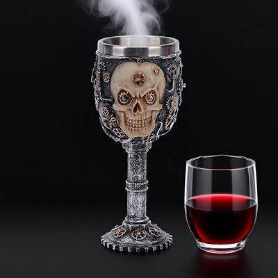 万圣节3D机械骷髅高脚杯酒吧氛围家居装饰摆件树脂工艺品马克杯