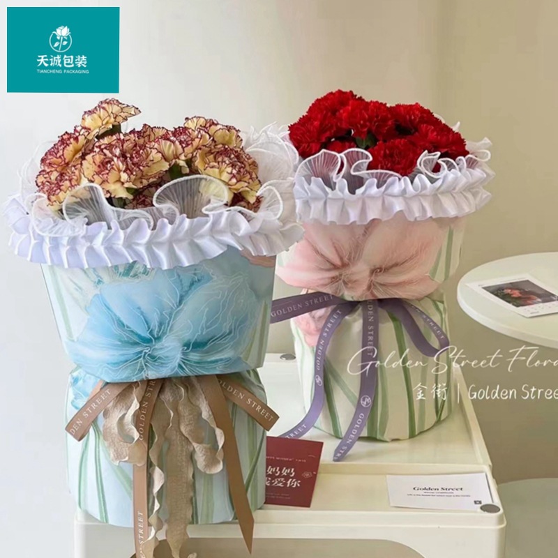 新款虞美人鲜花花束包装纸纸质油画系列花店资材圆形包花纸