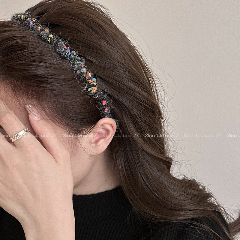 Otoño y invierno colorido lana temperamento ondulado alto cráneo craneal arnés de cabello 2024 nuevo arnés de cabeza delgada lavado de la cara presión cabello tarjeta de cabello toque