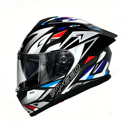 Motosiklet kaskı (dəbilqə) – for men, all-season universal electric - track-blue-transparent-mirror-m-54-55