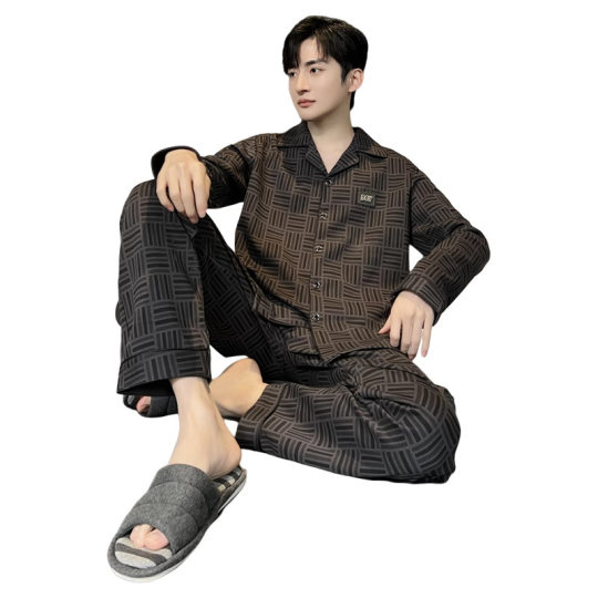 Pajamas Men's Autumn Cotton Long-sleeved Trousers Spring and Autumn Thin Men's Outwear 100% Cotton Home Clothes suit
