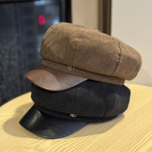 韩版ins灯芯绒皮檐八角帽子女时尚春秋新款百搭显脸小遮阳贝雷帽