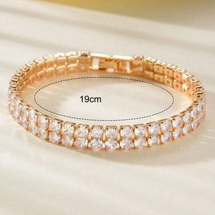 Cross-Border European and American Double-Row Tennis Chain Bracelets for Men and Women, Fashionable Hot-Selling Three-Row Full Diamond Zircon Bracelet Jewelry