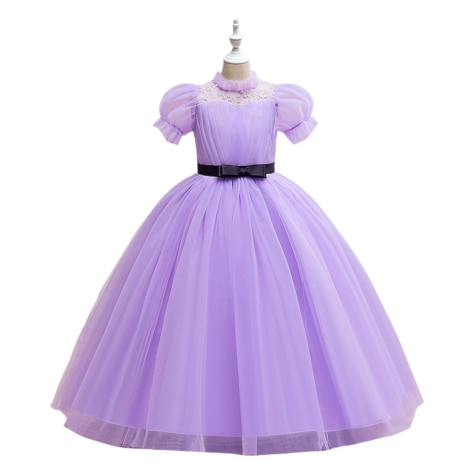 Transfronterizo nuevo medio y grande vestido de los niños princesa vestido de malla hueco bordado plisado cintura pettiskirt piano ropa de rendimiento