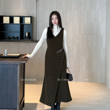 LS 复古时尚v领修身背心连衣裙 广州十三行25秋冬新品女装22891#