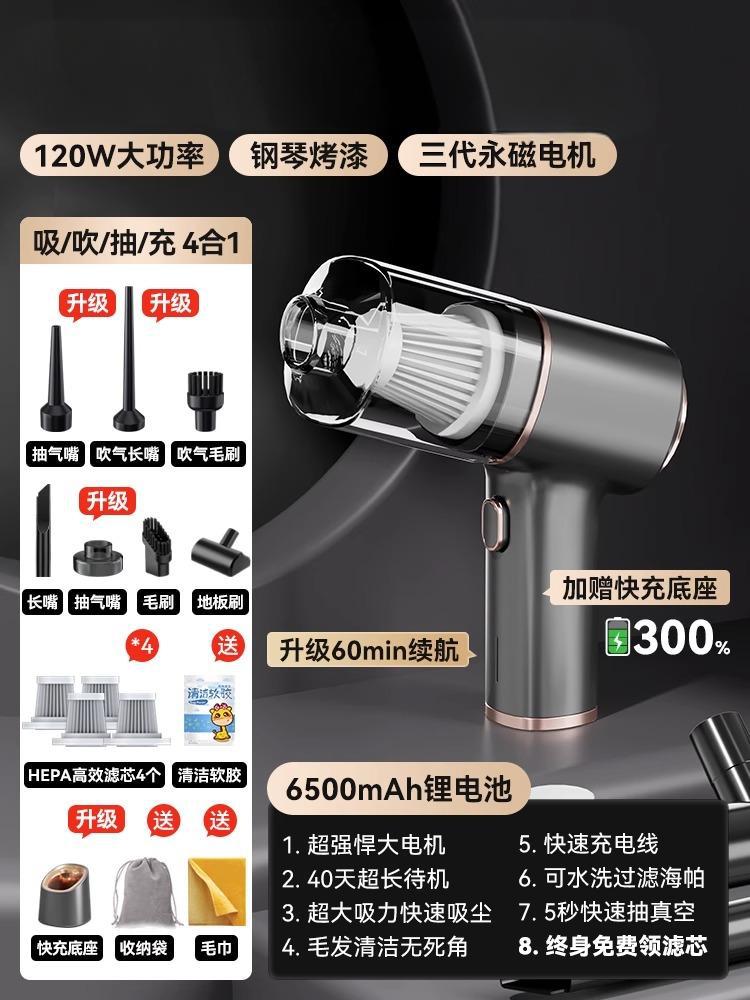 상위 모델 - 베이스에는 필터 요소 4개, 다기능 브러시/바닥 브러시/블로우/흡입/충전/펌프 노즐/4-in-1 보관 가방, 수건, 부드러운 접착제가 함께 제공됩니다.