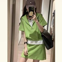 特大码斤假两件高腰半身裙套装女夏季胖休闲遮肉显瘦两件套