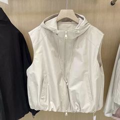 小个子纯色宽松短款连帽无袖情侣马甲女2025秋新款洋气百搭坎肩