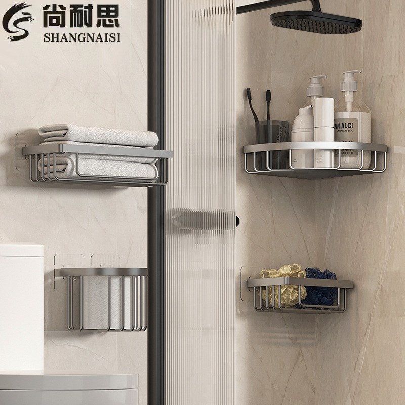 Bathroom Storage Rack Bathroom Wall-Mounted Storage Shelf Bathroom Sink Toilet Supplies No Punching No Nails