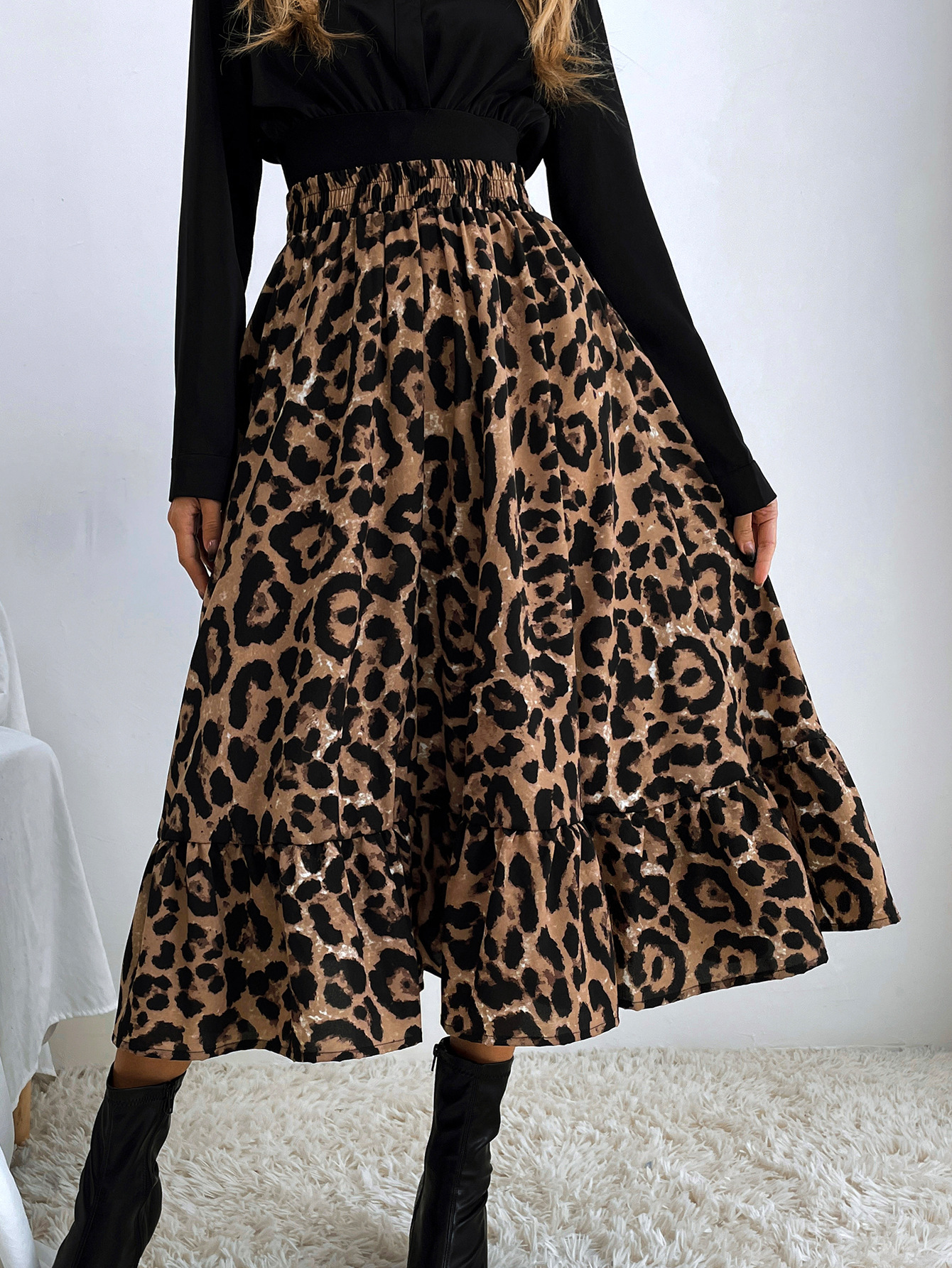 182g Weight Midi Dress Dress Length Type Skirt Dresses Type Spandex, Polyester Fabric Type High Waist Waist Line Inelastic Elasticity Holiday, Daily Occasion Regular Fit Fit Type Ditsy Floral, Leopard Pattern Spring, Autumn Season Women's Gender Casual, Streetwear Style Spring Autumn Casual Streetwear Ditsy Floral Leopard Spandex Polyester Midi Dress Skirts 52