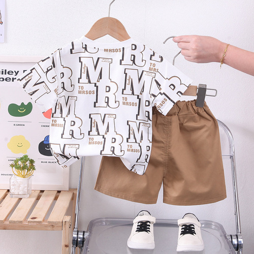 Boys and girls summer suit Korean version new all-over printed short-sleeved two-piece set for small and medium-sized children baby short-sleeved loose summer suit
