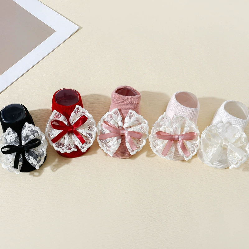 Ins Новогодние детские нежные кружевные банты детские носки детские носки