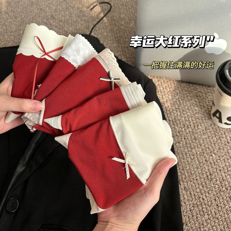 Angla Red Modal Big Red Underwear Women's Mid-waist High Elastic Traceless 7A Antibacterial Bag Hip Underwear