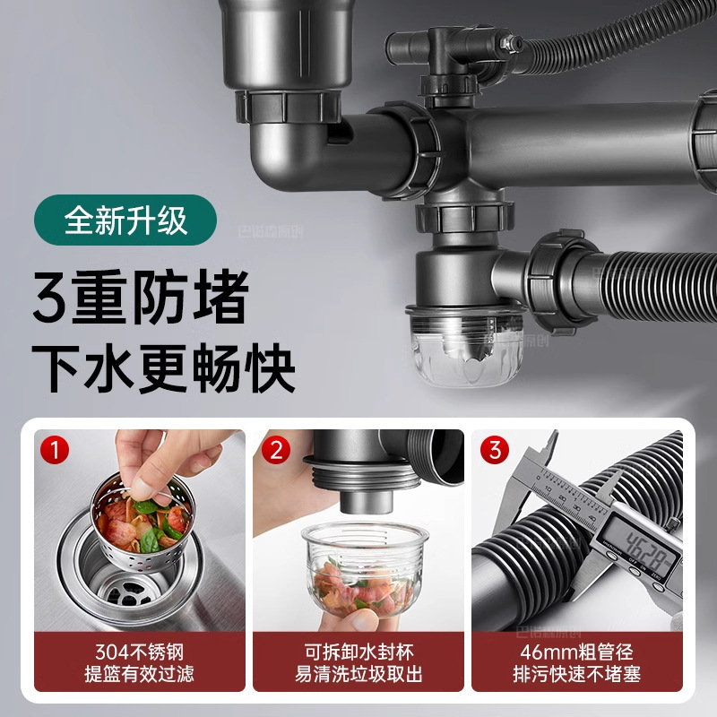 キッチンシンク排水セット、流し台消臭排水管、排水管付属品、二槽ステンレス排水管|undefined
