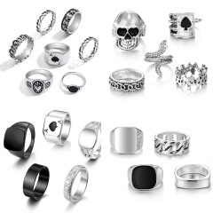 歐美跨境個性創意戒指ins網紅復古男女式誇張金屬撲克牌黑桃戒指