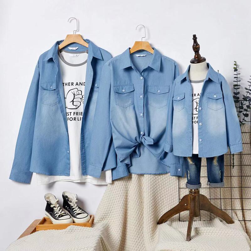 New family cross-border cowboy family European and American parent-child shirt shirt baby girl mother father boy