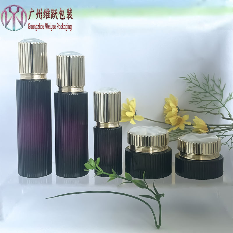 工厂批发现货新款高档化妆品玻璃瓶套装护肤品分装瓶紫色玻璃瓶