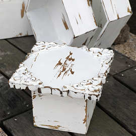 5YA1批发做旧白系列甜品架 森系甜品台蛋糕展示托盘 婚庆蛋糕架木