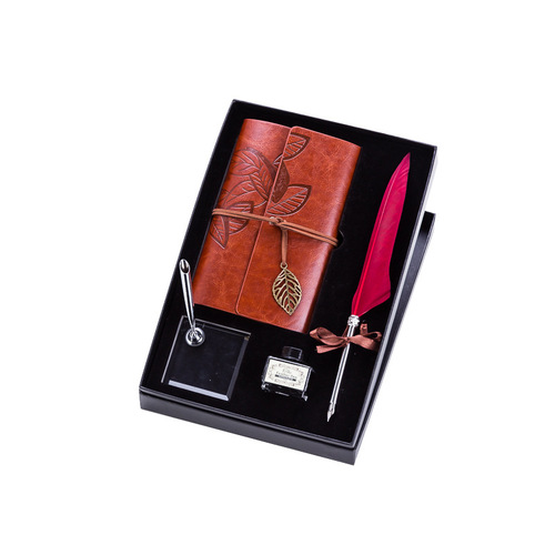 European retro notebook feather dip pen set corporate supply logo annual party gifts employee small gifts
